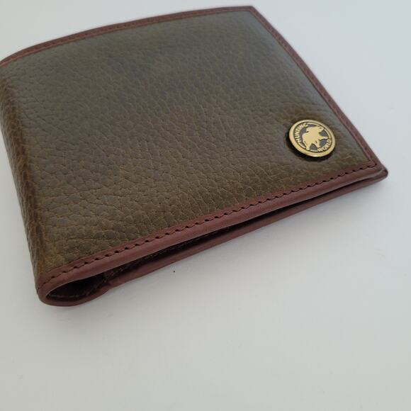 Hunting World Designer Olive Green Brown Trim Wallet Italian Cow Leather Quality - Picture 10 of 12